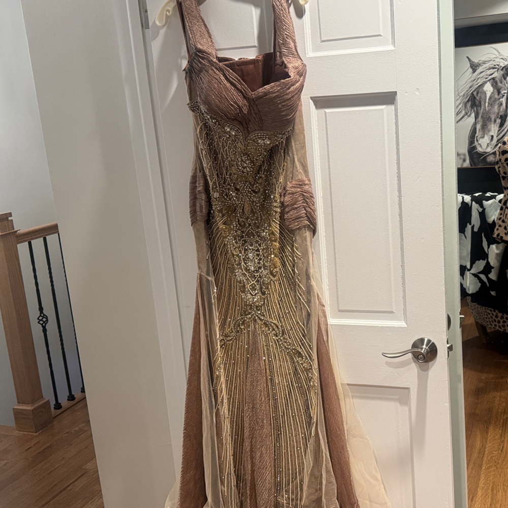 Elegant Gold and Brown Evening Gown